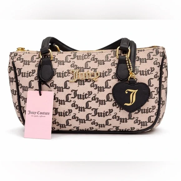 Juicy Couture Y2K Monogram Shoulder Bag Sandstone NWT Charm Gold - Picture 1 of 9